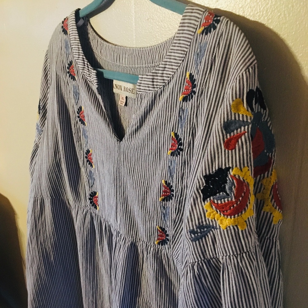 🎉Striped, embroidered mini dress, Size:XL